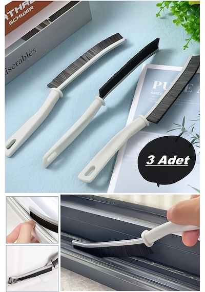 İndecor Houseware 3 Adet Çok Amaçlı Multi İnce Temizlik Fırçası Derz Arası Banyo Mutfak Lavabo Temizleme Fırçası Beyaz