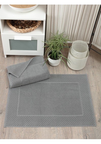 2'li Diyagonal Çizgili Ayak Havlusu Seti - %100 Pamuk Havlu Takımı - 50x70 Cm Antrasıt Antrasit