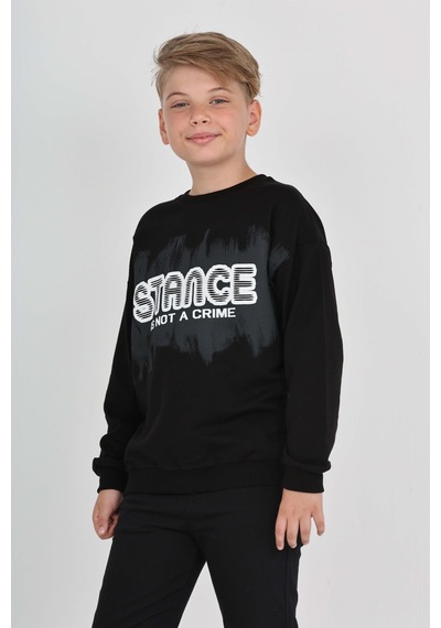 Toontoy Kids Toontoy Erkek Çocuk Stance Baskılı Sweatshirt Siyah
