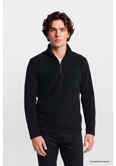 Lee Regular Fit Yarım Fermuarlı Dik Yaka Erkek Polar Sweatshirt L2620001001 Siyah
