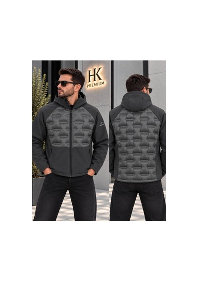 Hk Premium Erkek Parmak Baskı Kapitone %100 Polyester Hibrit Softshell Kapüşonlu Şişme Mont Gri Hk Premium Erkek Parmak Baskı Kapitone %100 Polyester Hibrit Softshell Kapüşonlu Şişme Mont Gri