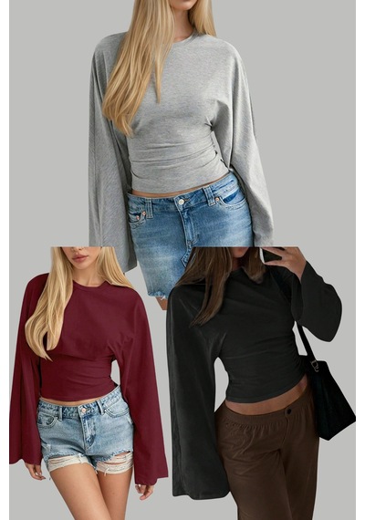 Cool Tarz Siyah - Gri - Bordo 3lü Paket Kadın Uzun Kollu Belden Oturtmalı Bluz Gri - Bordo - Siyah Gri - Bordo - Siyah Cool Tarz Siyah - Gri - Bordo 3lü Paket Kadın Uzun Kollu Belden Oturtmalı Bluz Gri - Bordo - Siyah Gri - Bordo - Siyah