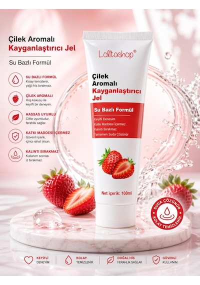 Çilek Aromalı Su Bazlı Ekstra Kayganlaştırıcı Jel 100 Ml Yenilebilir Çilek Hazzı Aromalı Jel
