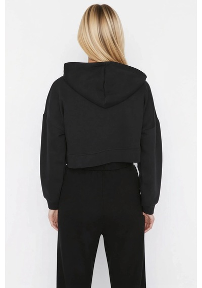 Benerly Kadın Kapüşonlu Fermuarlı Düşük Kol Örme Sweatshirt Fonksiyonel D siyah