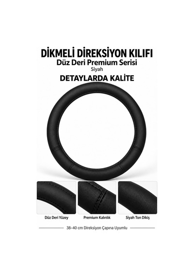 Trobus Opel Astra 2024 Ve Sonrası Uyumlu Dikmeli Direksiyon Kılıfı Düz Deri Premium Siyah