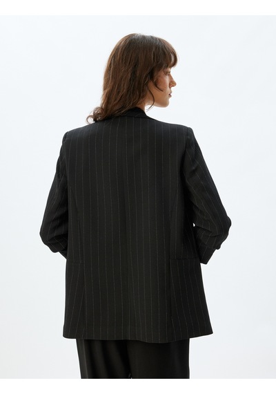 Koton Şal Yaka Blazer Ceket 3/4 Kol Kapaklı Cep Detaylı Krep Kumaş Siyah Çizgili 5wak50058uw Siyah Koton Şal Yaka Blazer Ceket 3/4 Kol Kapaklı Cep Detaylı Krep Kumaş Siyah Çizgili 5wak50058uw Siyah