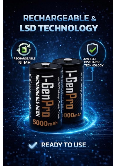 Batteries Pro Hr14 C Orta Boy 5000 Mah Şarj Edilebilir C Boy 1.2v Ni-mh Şarjlı Pil 2'li Paket