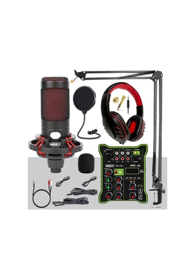 Midex Cxn-30 Functional Paket-3 Stüdyo Mikrofon Ses Kartlı Mikser Kulaklık Stand