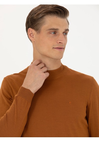 Cacharel Tarçın Slim Fit Çeyrek Balıkçı Yaka Triko Kazak Turuncu