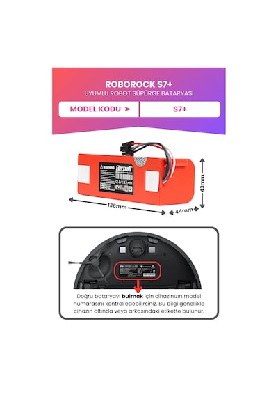 Roborock S7+ Uyumlu Batarya Maksimum Kapasite 7000mah Pil Robot Süpürge Bataryası