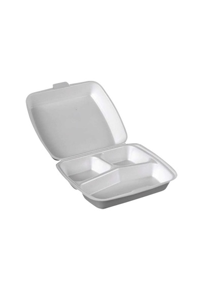 Dağyüce 23/a Tek Kullanımlık Köpük 3 Bölmeli Kapaklı Kase Kutu - 20x24 Cm. - 20 Adetlik 3 Paket