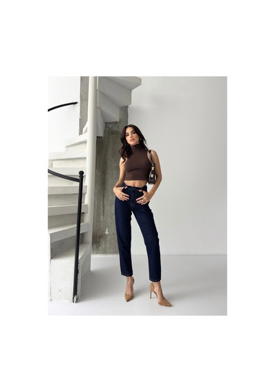 Kene Jeans Kadın Lacivert Ön Pensli Mom Jeans Lacivert