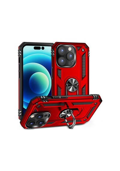 Apple Uyumlu iPhone 14 Pro Max Kılıf Tam Koruma Çift Katmanlı İbiza Sert Silikon Kapak Kirmizi