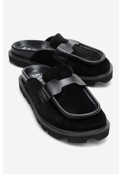Luvi Shoes Vela Siyah Süet Hakiki Deri Kadın Terlik