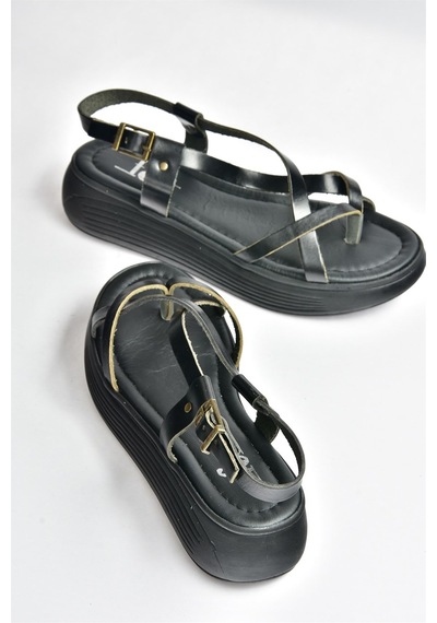 Fox Shoes  Siyah Hakiki Deri Parmak Arası Kadın Sandalet M291050703