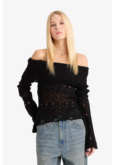Defacto Coool Slim Fit Dar Kesim Omzu Açık Kazak G1333ax25wnbk27 Siyah