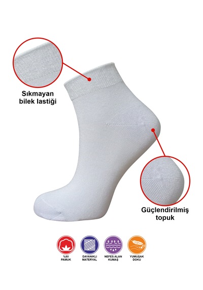 Sweex 10 Çift Yazlık Terletmez Desensiz Düz Sade Kadın Patik Pamuk Beya Beyaz