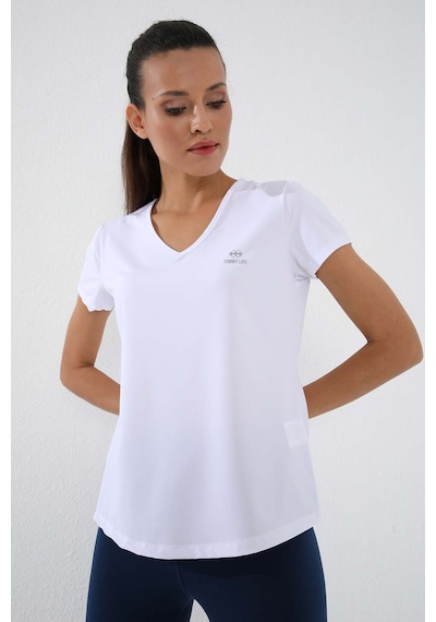 Tommylife Tommy Life Beyaz Basic Kısa Kol Standart Kalıp V Yaka Kadın T-shirt - 97145 Beyaz