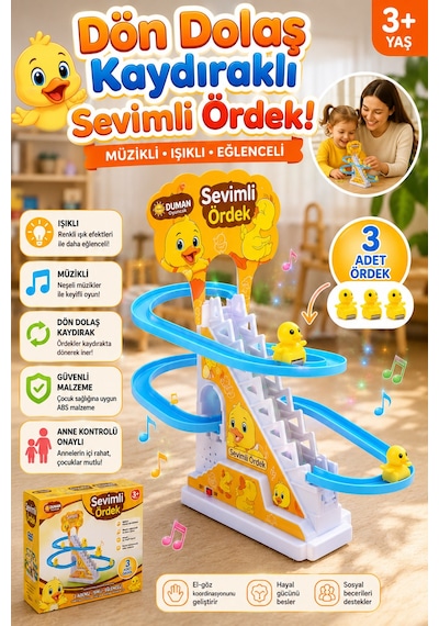 Sevimli Ördek Işıklı Ve Müzikli Kaydıraklı Merdiven İnen Eğlenceli Oyuncak Seti 3+ Yaş