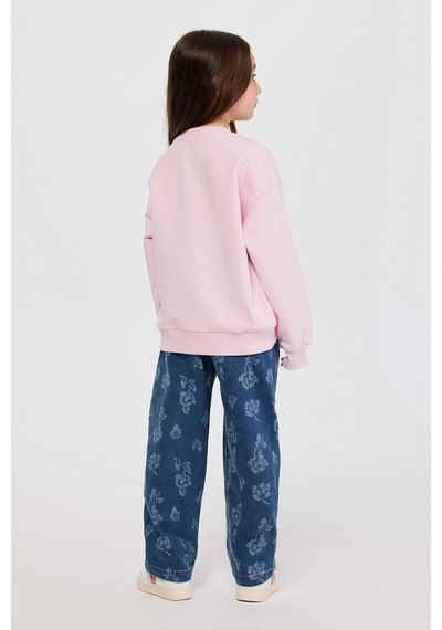 Panço Kız Çocuk Nakışlı Pembe Sweatshirt 2611gk08015
