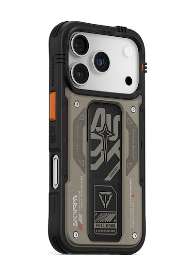 Apple Uyumlu iPhone 17 Pro Kılıf Desenli Airbag Tasarımlı Standlı Skinarma Aegis Kapak Gri Gri