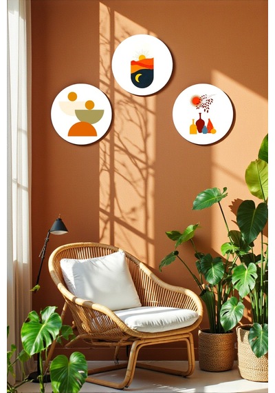 Boho 3 Parça Dekoratif Ahşap Mdf Tablo Modeli, Ev, Oturma Odası, Yatak Odası, Ofis Şık Tablo Seti