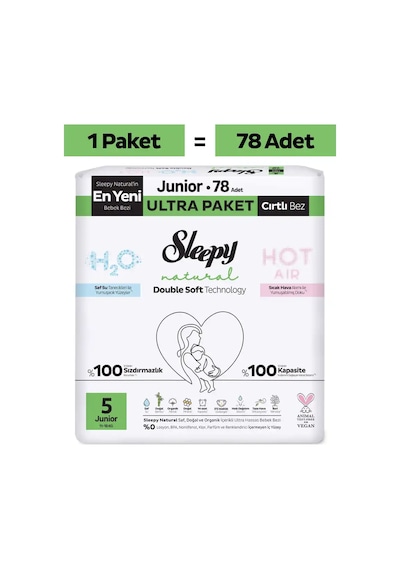 Sleepy Natural Double Soft Ultra Paket Bebek Bezi 5 Numara Junior 78 Adet