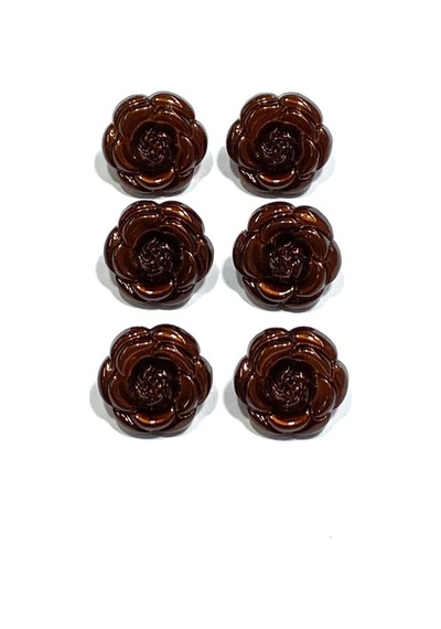 İtalyan Bluz Düğmesi / Gül Model / 6'lı Set / Kahverengi / 1.2 Cm / İgd1