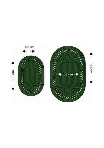 Mavaux Terra 4 Lü Banyo Seti 2 Li Oval Paspas & 2 Li Oval Sepet, Doğal Halat Dokuma, El Yapımı - Premium Yeşil