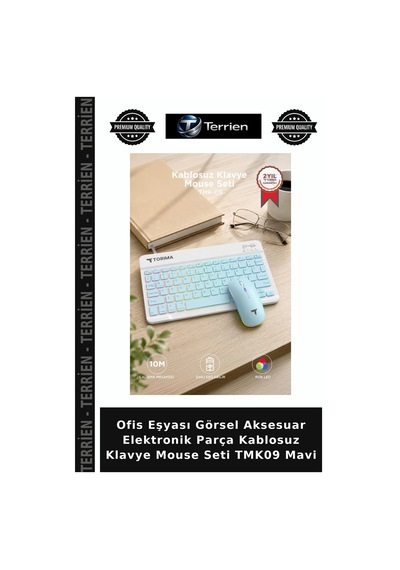 Ofis Eşyası Görsel Aksesuar Elektronik Parça Kablosuz Klavye Mouse Seti Tmk09 Mavi