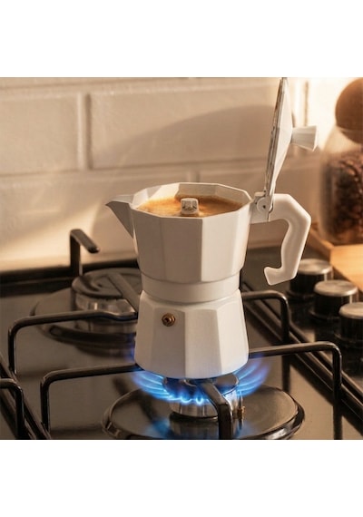 Porsima Mnb05742-1 Ocaküstü Moka Pot 3 Fincanlık Alüminyum Kahve Espresso Cezvesi Beyaz 150ml