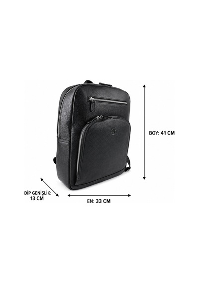 Alphaclub Bag Erkek Siyah Hakiki Deri Laptop Bölmeli Çok Fermuarlı Sırt Ve Laptop Çantası