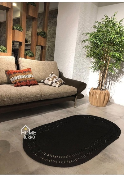 Home Turko Hasır, Kilim, Paspas, Jüt Yolluk, Siyah Desenli, Kolidor, Balkon, Mutfak, Halısı, Dekoratif Paspas 60 X 9 Diğer