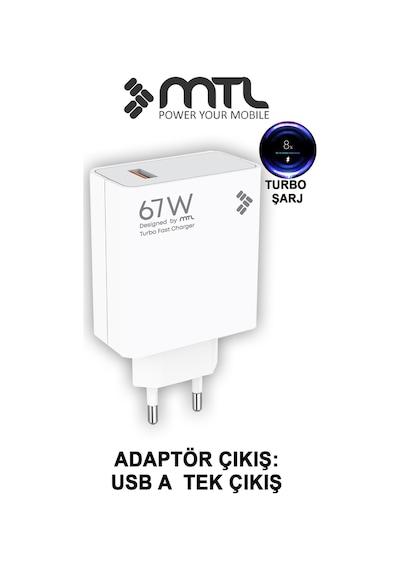 67w Turbo Şarj Saniyeli Usb Adaptör + Usb Type-c Kablo Hızlı Şarj Seti Mt1763