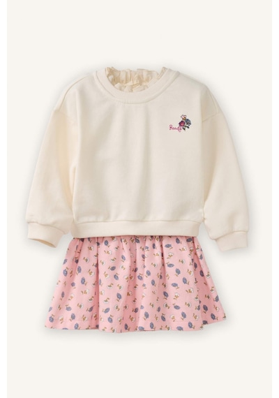 Defacto 2li Takım Sweatshirt Etek Kız Bebek G8105a526smer99 Ekru-er99