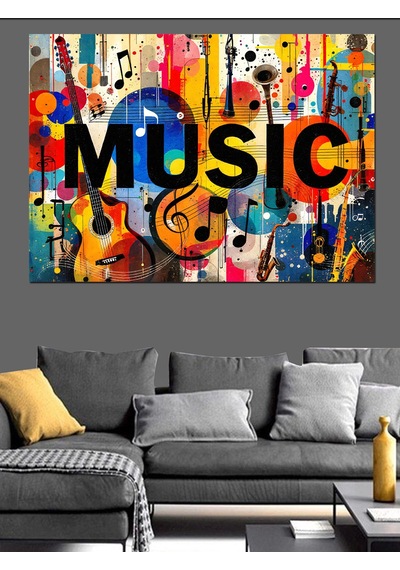 Renkli Yazı Tipi Müzik Posteri Dekoratif Kanvas - Mdf Ahşap Tablo