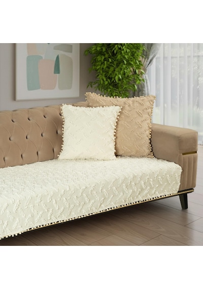 Latuda Home Ponela Bohem Ponponlu Koltuk Örtüsü 90x200 Cm Sadece Oturma Alanı 1 Adet - Ekru Diğer