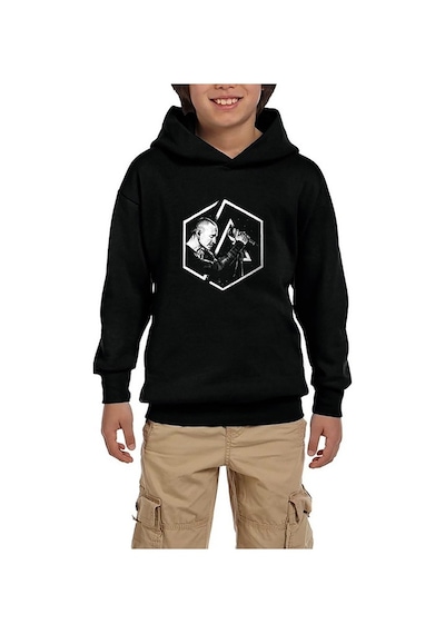 Zepplin Giyim Linkin Park Chester Logo Siyah Çocuk Kapşonlu Sweatshirt Siyah