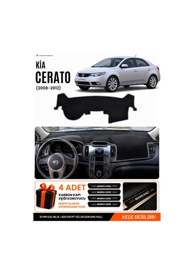 Kia Cerato 2008-2012 Uyumlu Torpido Koruma, Torpido Örtüsü, Torpido Kılıfı - Siyah-gri - Kı007
