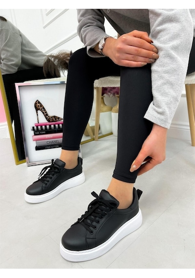 Erva'nın Butiği Siyah Cilt Vermont Kadın Bağcıklı Sneakers-4169