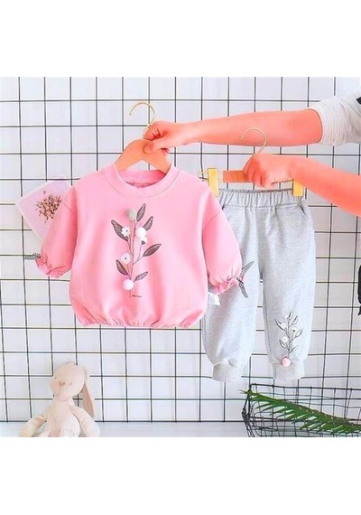 Quzucuk Kids Kız Çocuk Pamuk Figürlü Pembe Eşofman Takımı Pembe