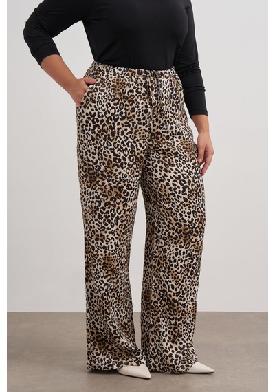Myline Beli Lastikli Leopar Desenli Pantolon-2556 Kahverengi Myline Beli Lastikli Leopar Desenli Pantolon-2556 Kahverengi