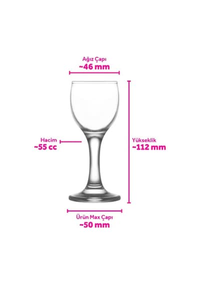 Lav Misket Cam Likör Kadehi 6'lı 55 ml Ayaklı (Şerbet Bardağı )