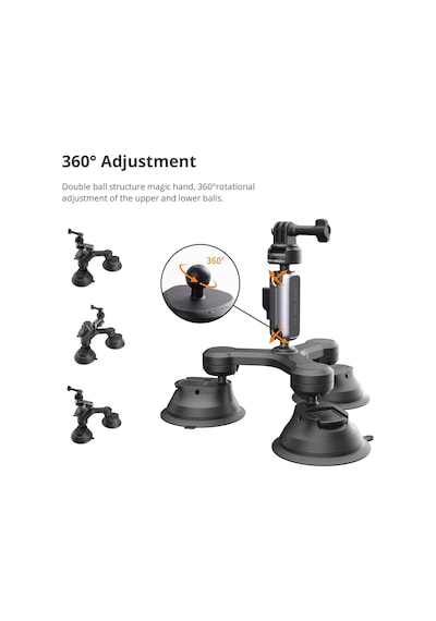 Hero 13/12 İçin Caplock Üçlü Vantuz Tutucu, Djı Osmo 360/action 6/pocket 4/3 İçin, 1/4"-20 Dişli Adaptörlü, Insta360 Ace Pro 2/x5/one Rs İçin Aksiyon Kamerası
