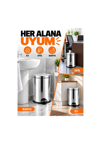 16 Litre Pedallı Metal Çöp Kovası Kapaklı Mutfak Ve Ofis Çöp Kovası