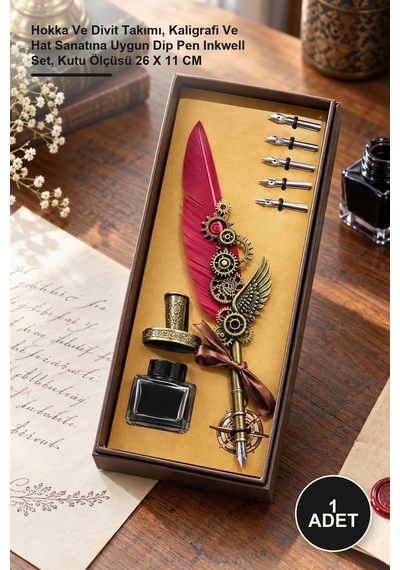 1 Adet Divit Hokka Seti Hokka Ve Divit Takımı, Kaligrafi Ve Hat Sanatına Uygun Dip Pen Inkwell Set, Kutu Ölçüsü 26 X 11 Cm