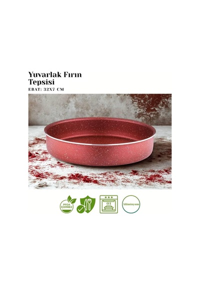 32 Cm Granit Yuvarlak Fırın Tepsisi - Kırmızı Çok Renkli