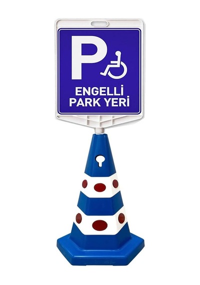Engelli Park Yeri Çift Taraf Baskı Mavi Ultra Kedi Gözlü Ağırlıklı Koni Seti Trafik Dubası