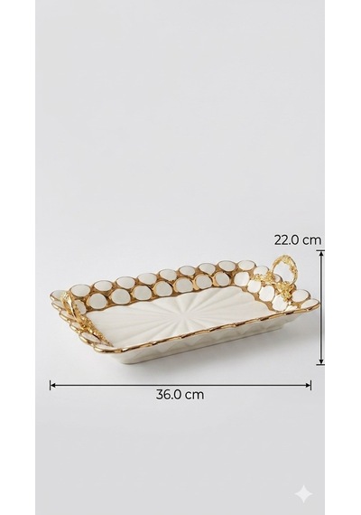 Dikdörtgen Beyaz-gold Sunum Tepsisi 36x22 Cm Çok Renkli