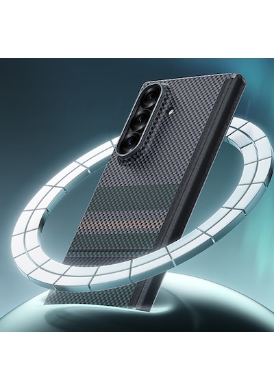 Galaxy Z Fold 7 Uyumlu Kılıf M-safe Şarj Özellikli Karbon Fiber Benks Aurora Armorair Kevlar Yeşil